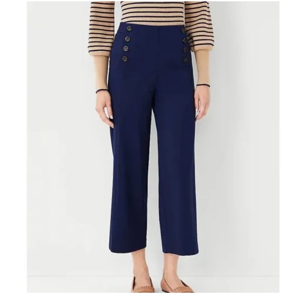 Ann Taylor Dark Blue Sailor Wide Leg Cropped Pants